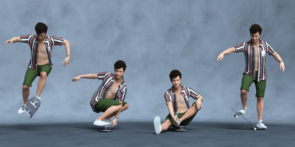 Skate Away Poses for Genesis 9 and BW Skateboard 06