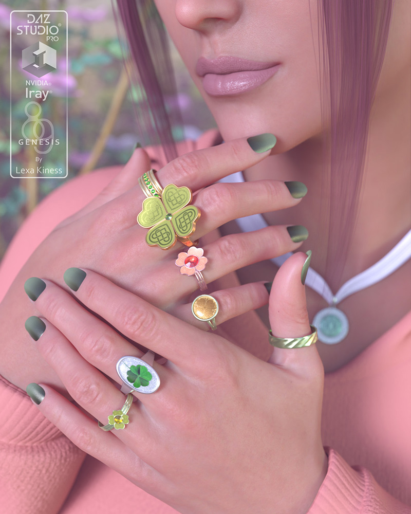 Lucky Shamrocks - Rings for Genesis 8 and 9