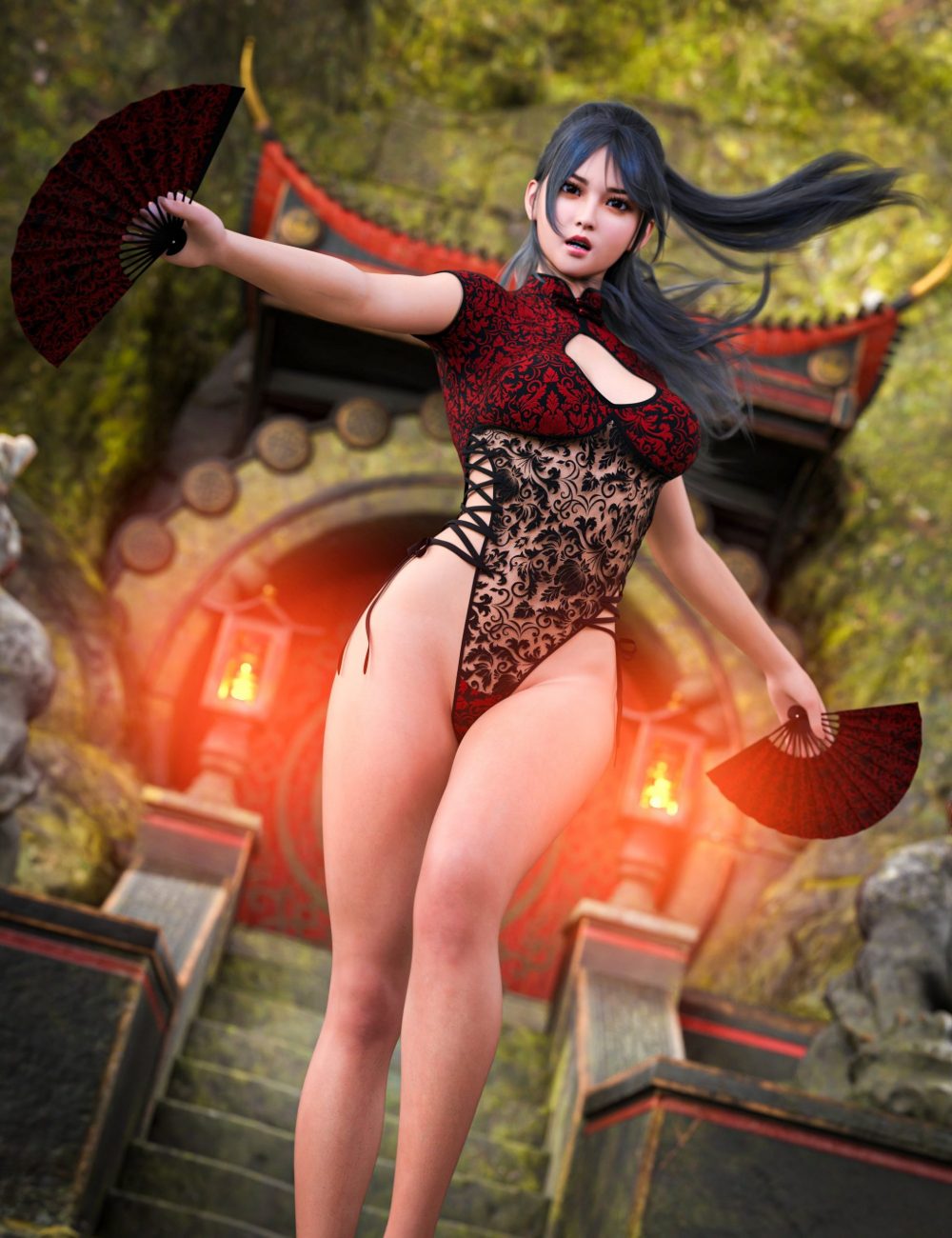 dForce Meiying Chinese Outfit for Genesis 9, 8, and 8.