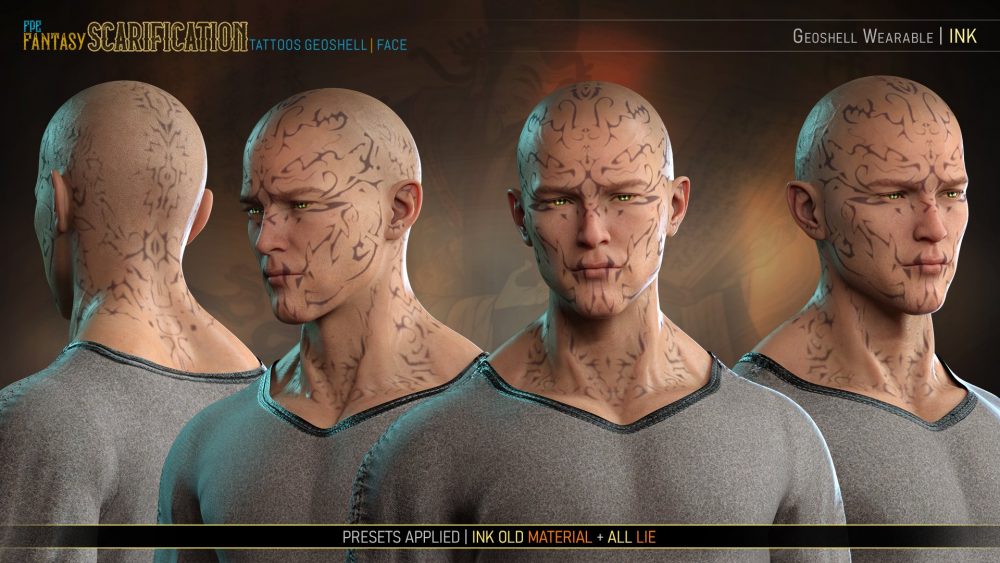 FPE Fantasy Scarification Face Tattoos Geoshell for Genesis 8.1 Males