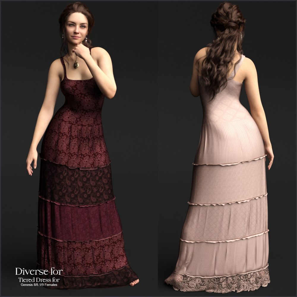 Diverse for D-Force Tiered Dress for Genesis 8 and 9 Females