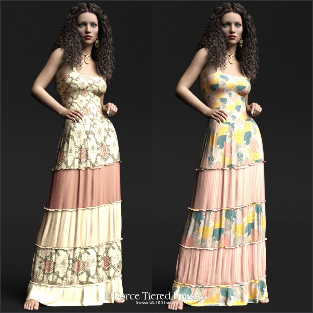 D-Force Tiered Dress for Genesis 8 and 9 Females
