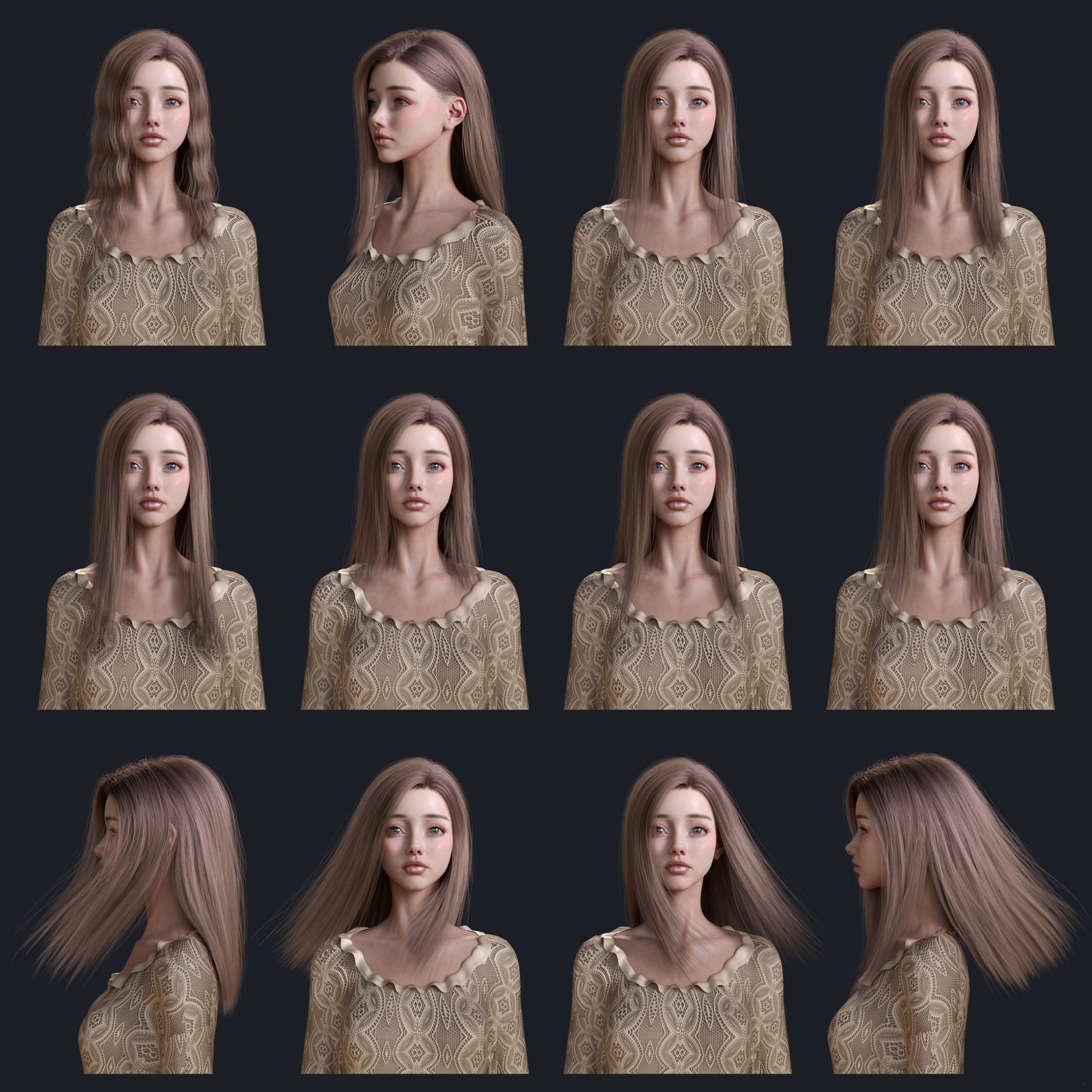 BS Long Hair for Genesis 8, 8.1, and 9