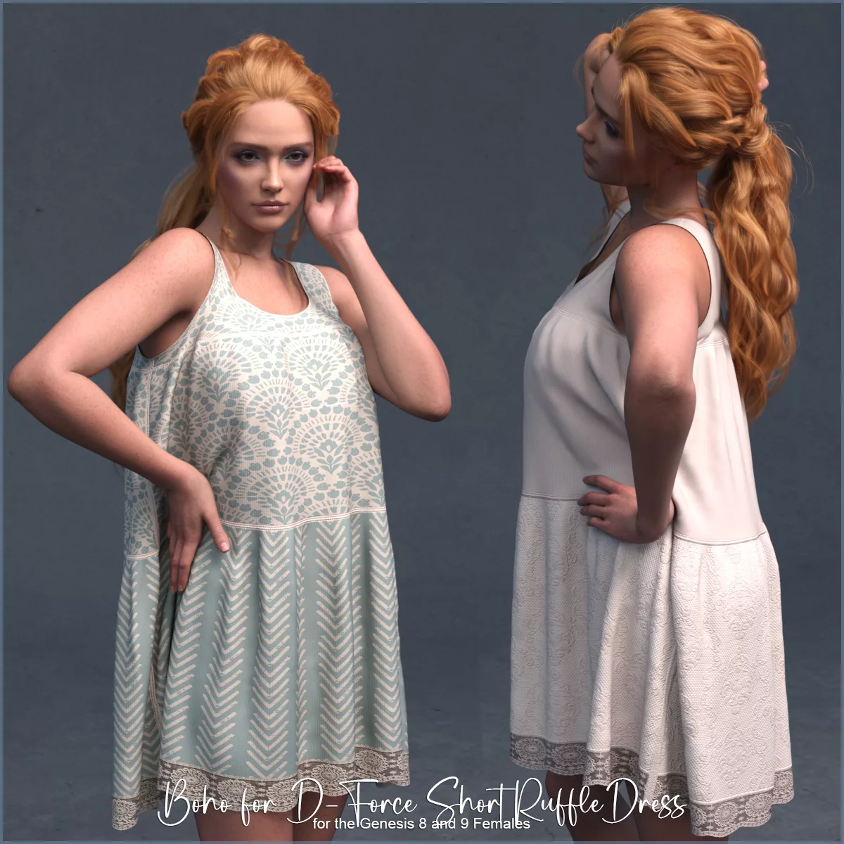 Boho for D-Force Short Ruffle Dress for Genesis 8/8.1/9/V9