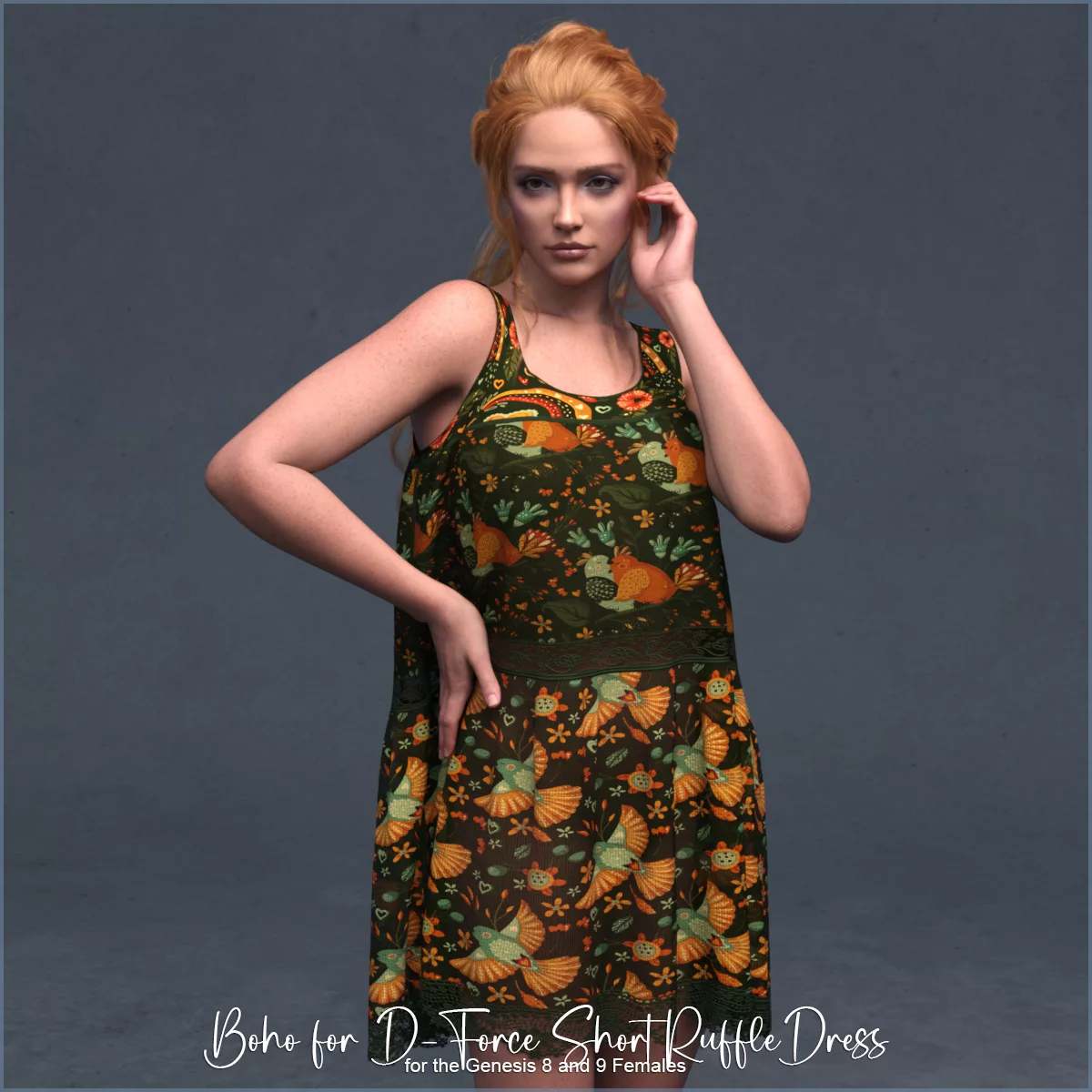 Boho for D-Force Short Ruffle Dress for Genesis 8/8.1/9/V9