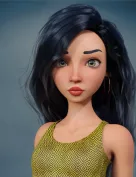 Cartoon Adult Female Character, Hair, and Outfit for Genesis 9