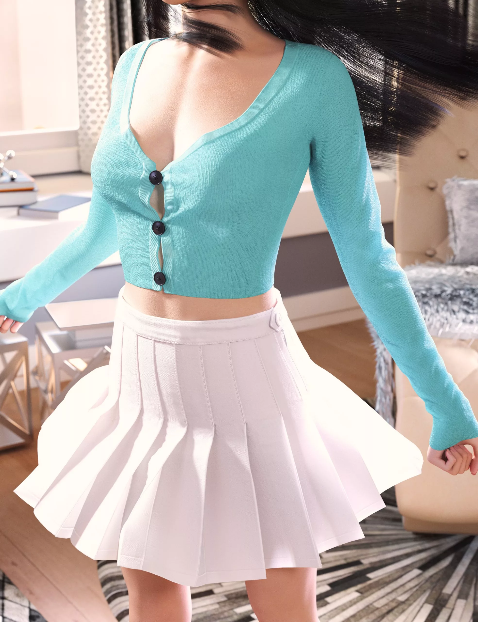 JF dForce Pleated Skirt Outfit for Genesis 9