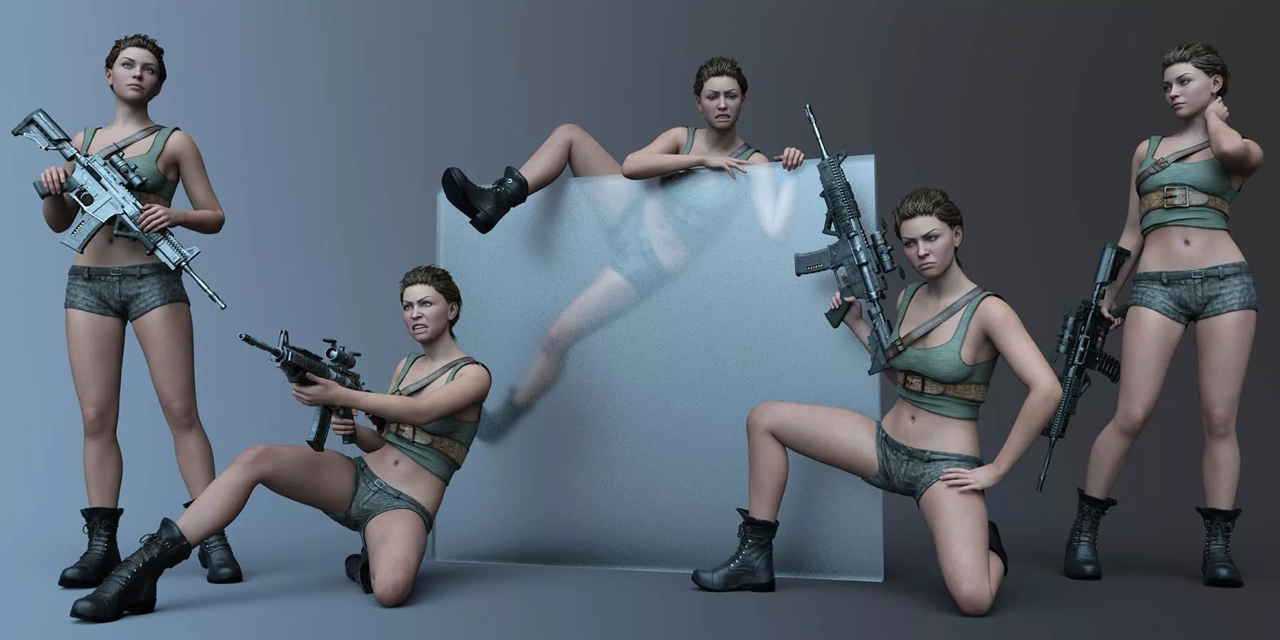 CDI Soldier Poses for Genesis 9 Feminine