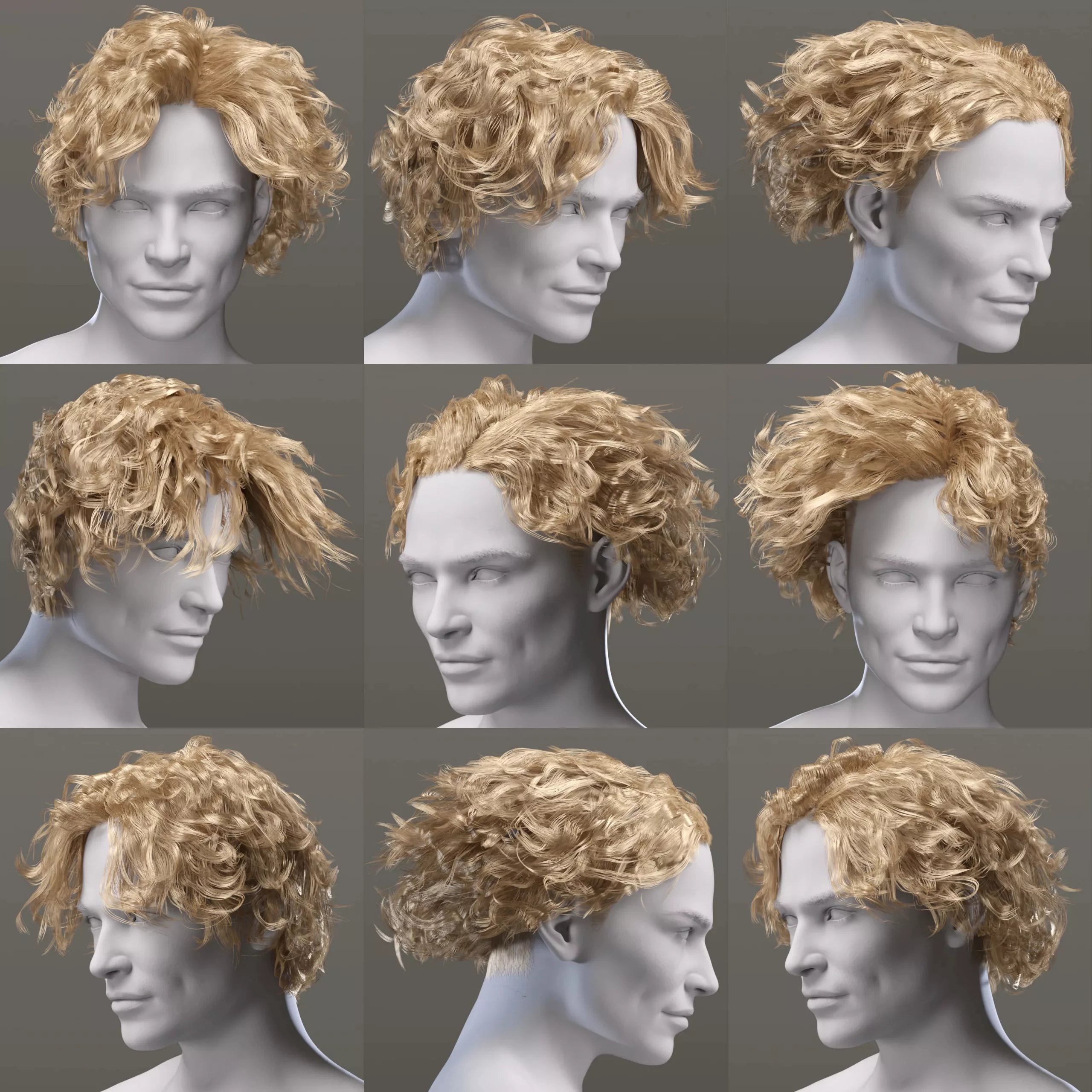 HS Curl Vibes Hair for Genesis 9, 8, and 8.1 Males