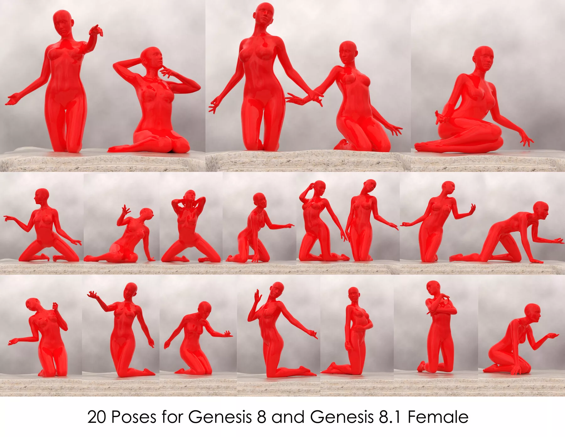 Powerful Kneeling Poses For Genesis 8,8.1 Female