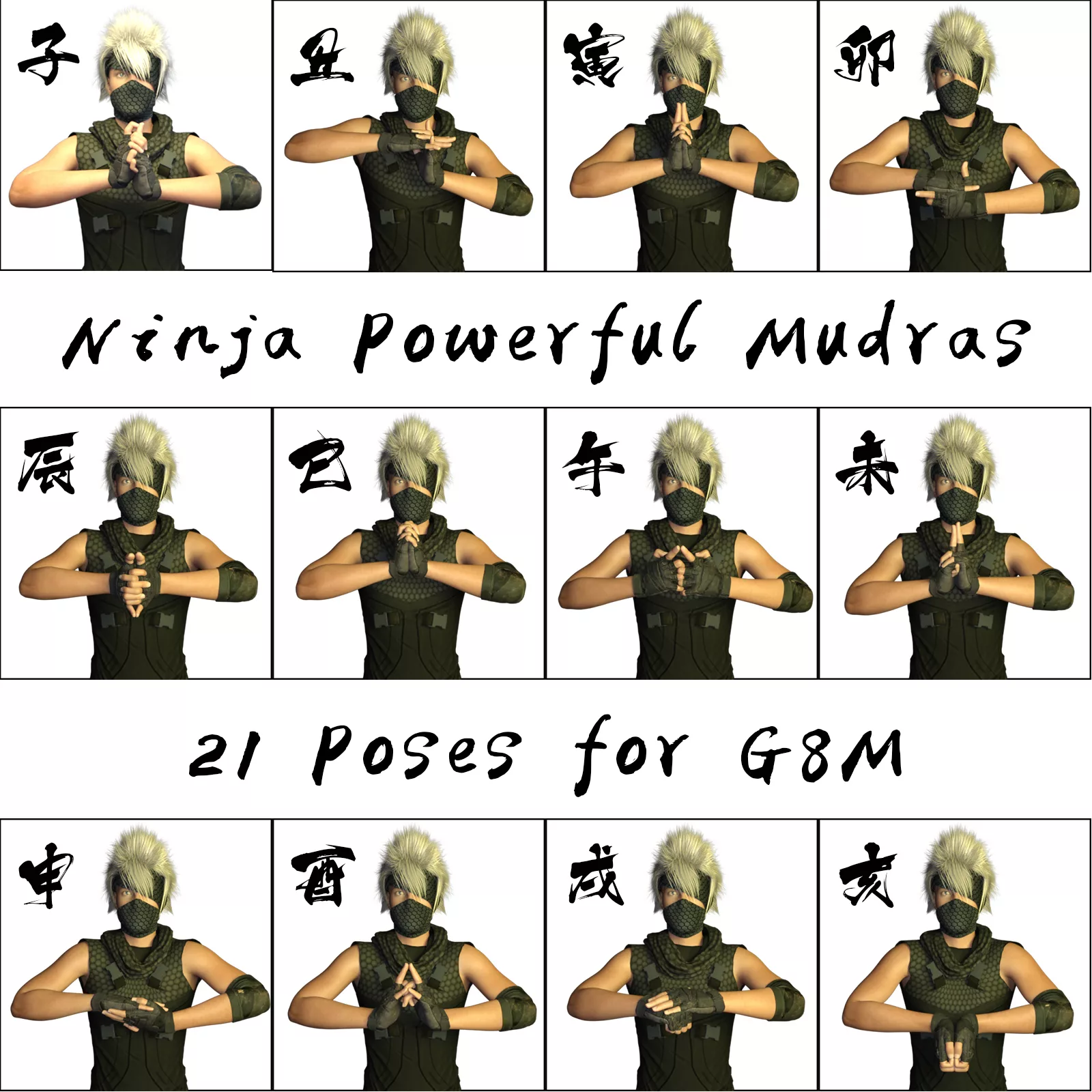 Ninja Powerful Mudras 21 Poses for Genesis 8 Male