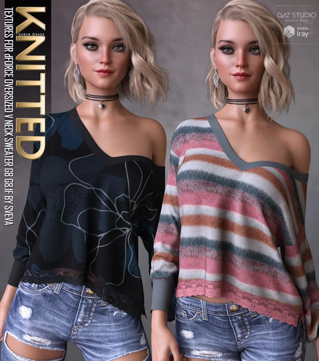 Knitted Textures for dForce Oversized V Neck Sweater