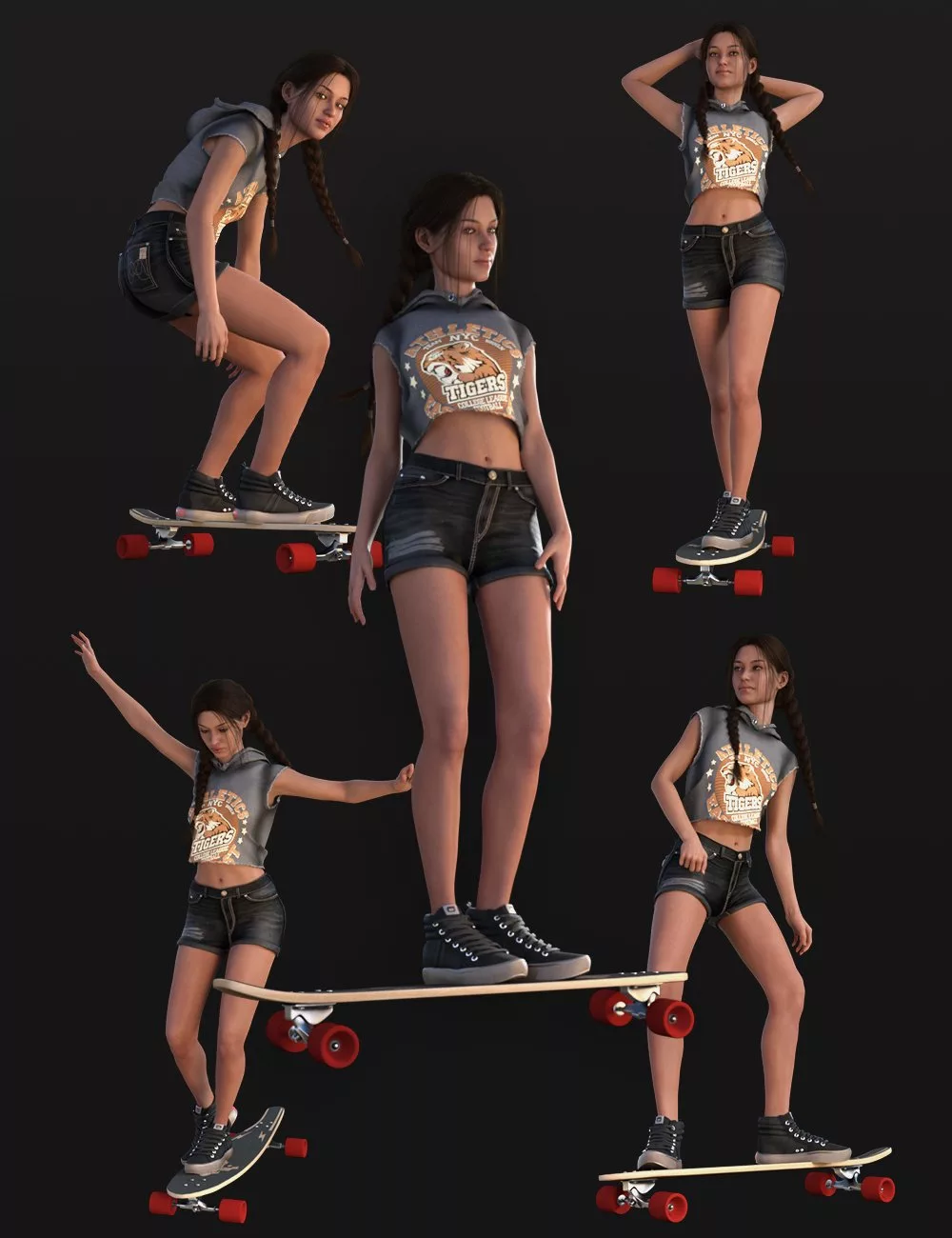 Longboard Hero Poses and Longboard for Genesis 8.1 Female