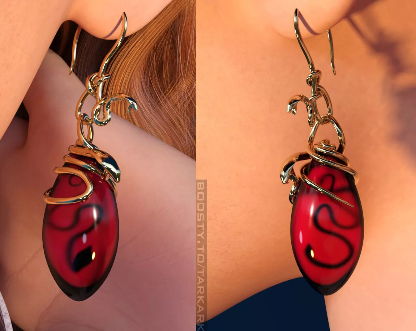 Snake Earrings for Genesis 8, 8.1 Female, Genesis 9 Feminine