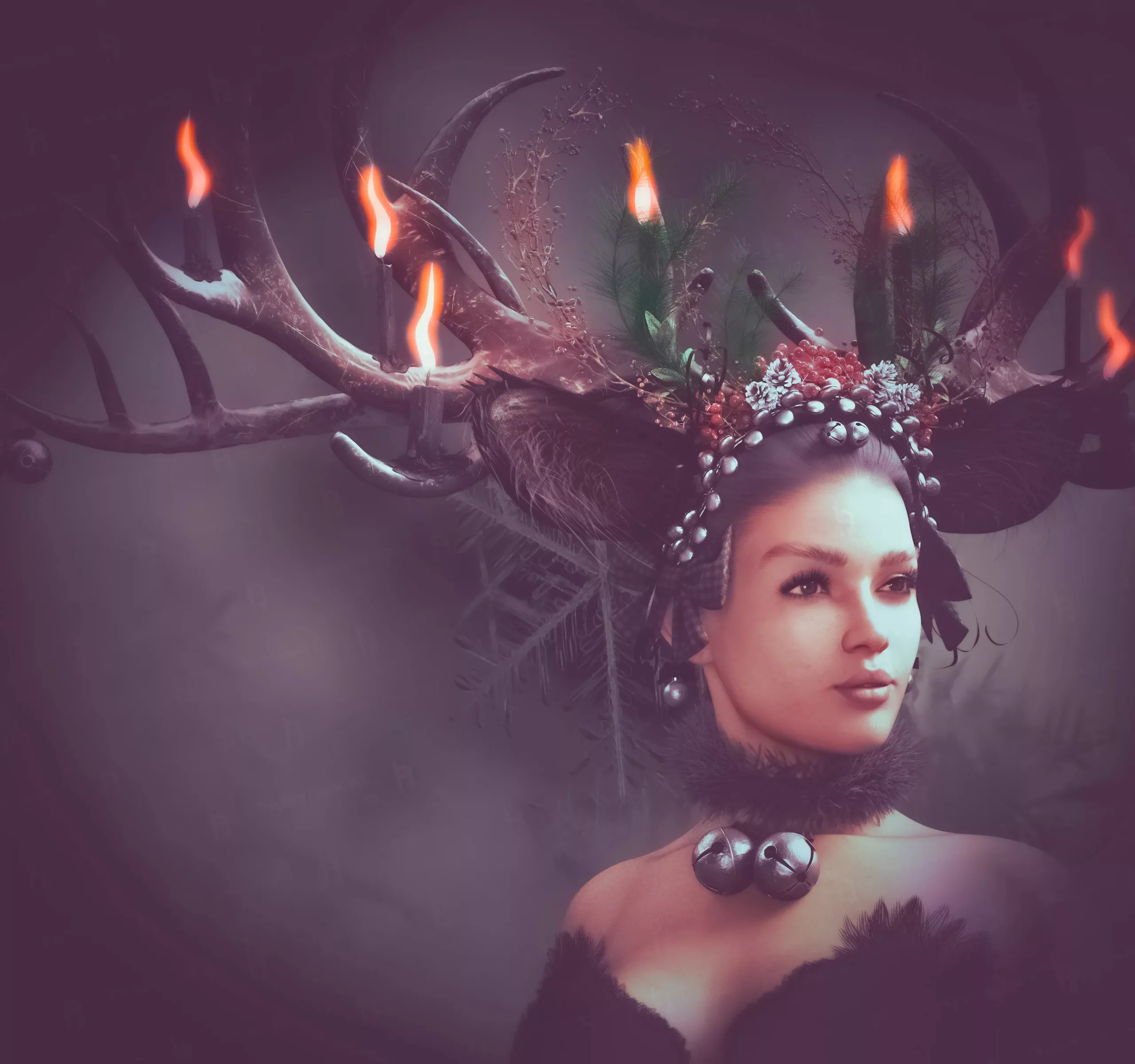 Winter Caribou Headdress and Ruff Kit For Genesis 9, 8 and 8.1