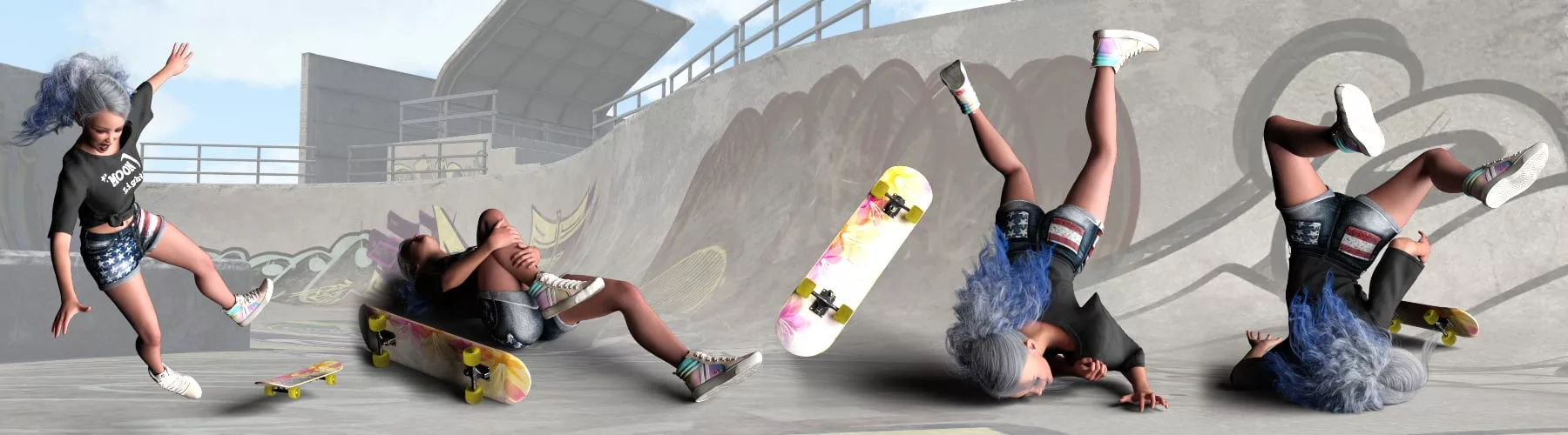 Wyld Chyld: Skater Poses with Skateboard for Genesis 9 Feminine