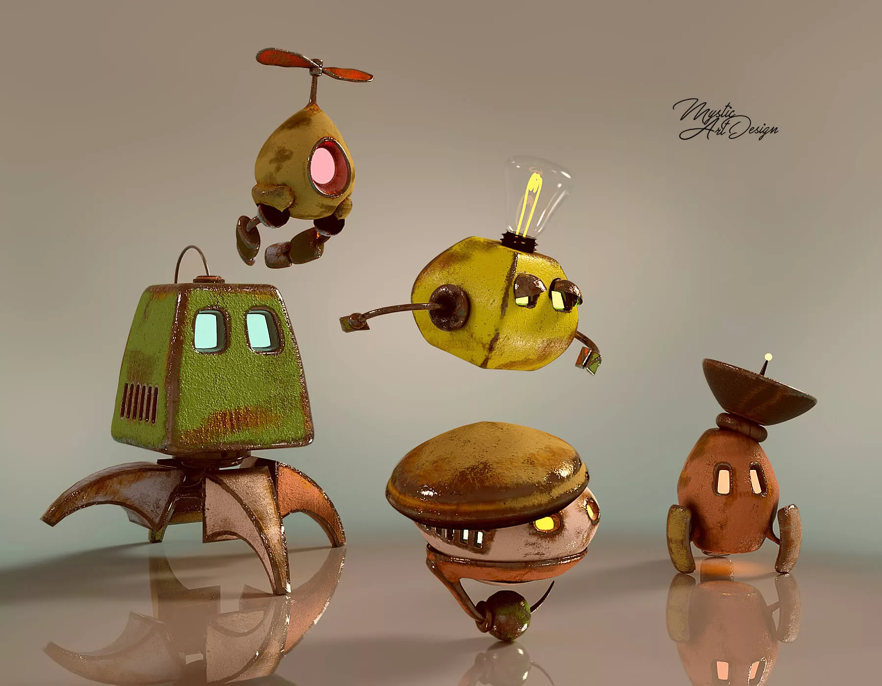 Cute Flying Robot and Friends