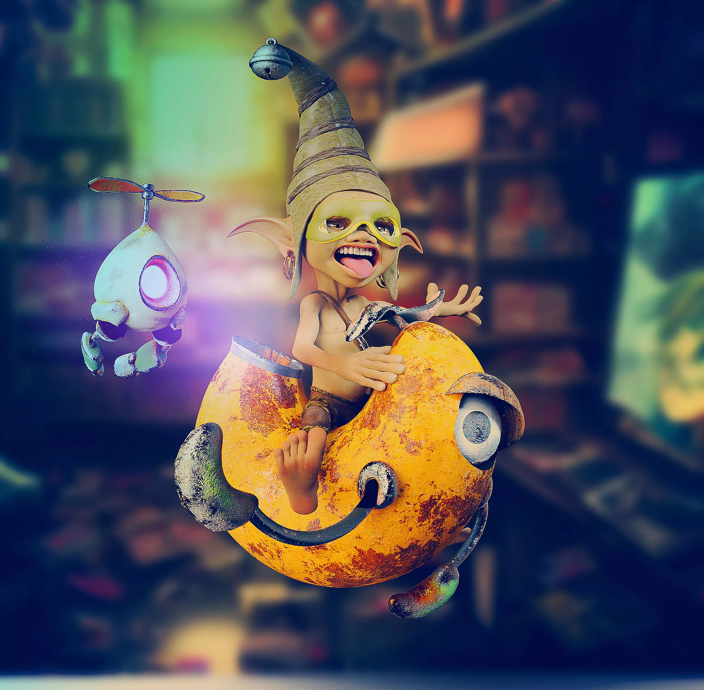 Cute Flying Robot and Friends