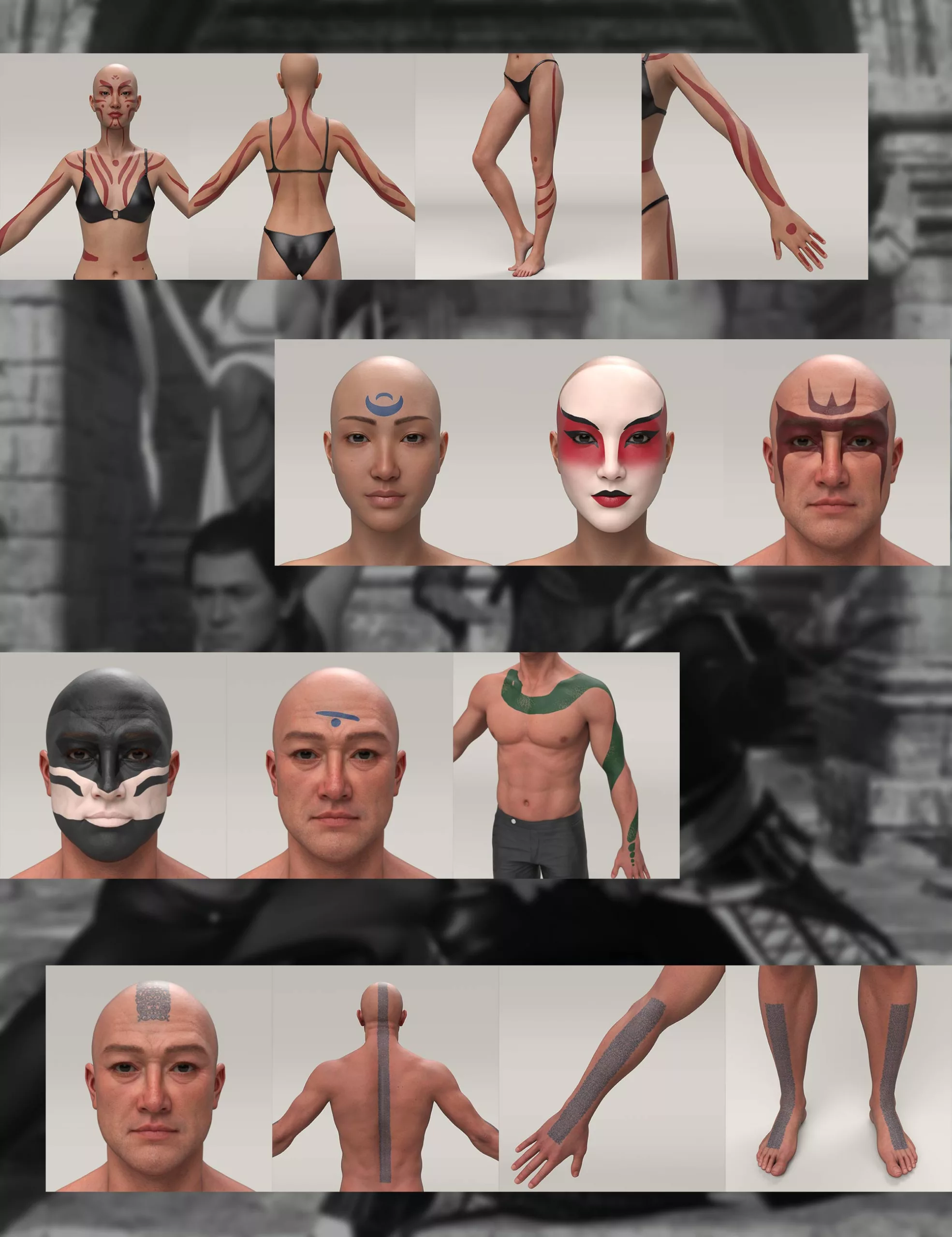 Elemental Guardians L.I.E War Paints, Tattoos and Marks for Genesis 9