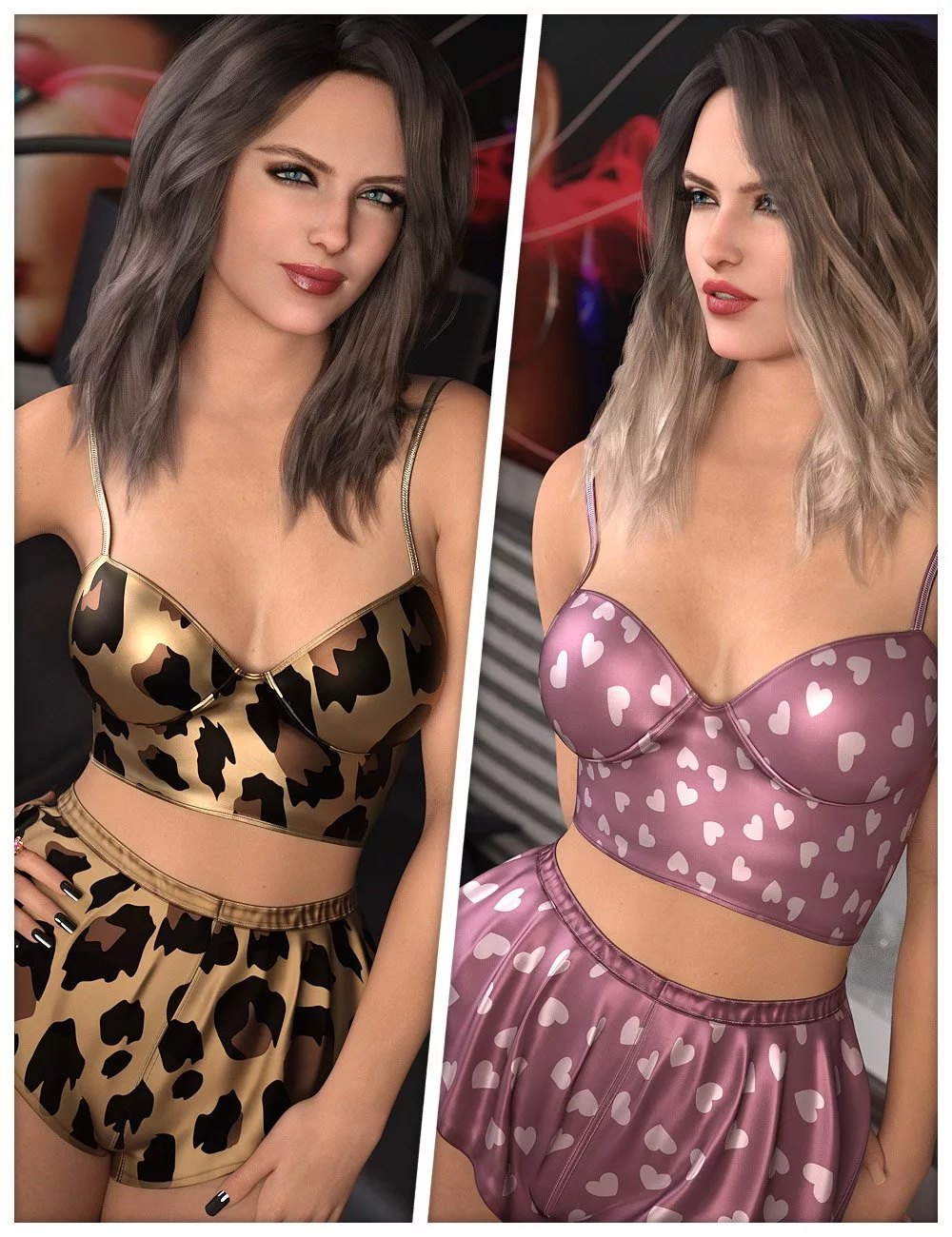 Sleepovers Textures for dForce Satin Pyjamas Set
