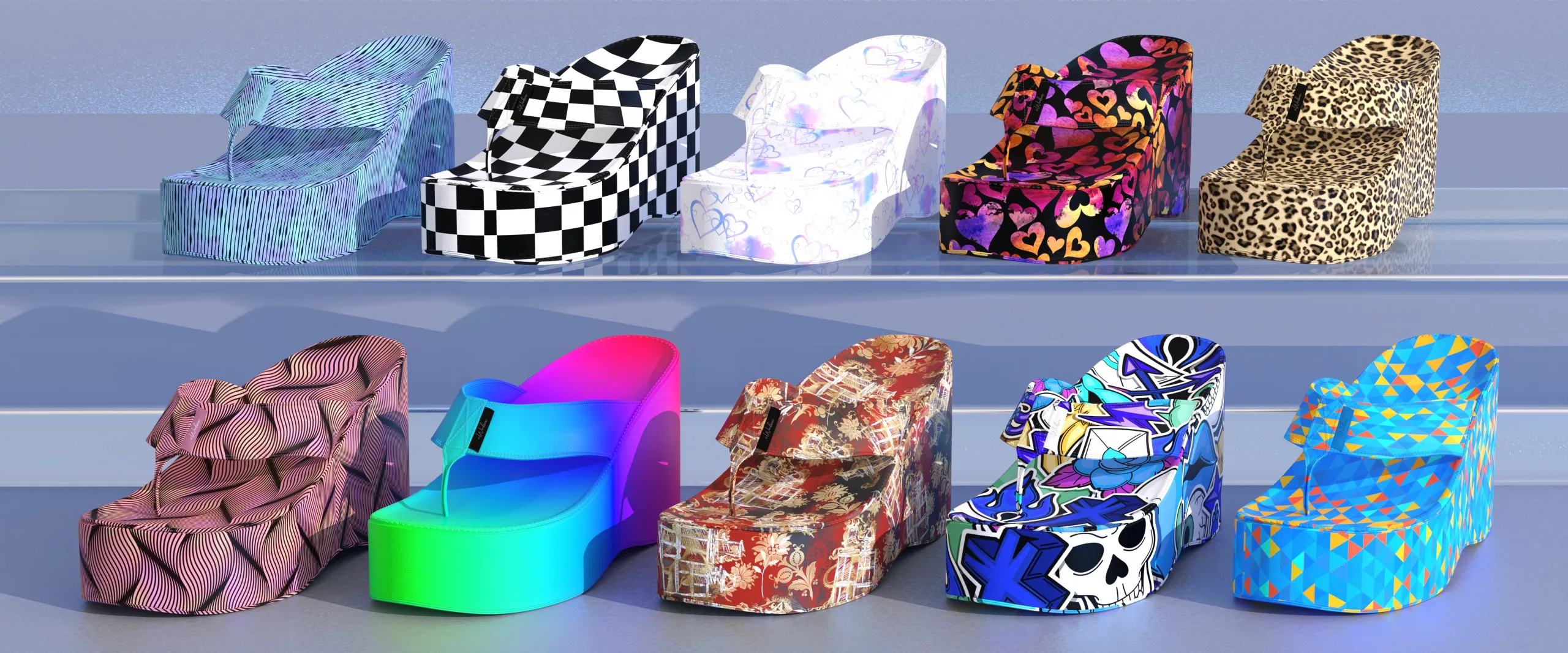 Textras For Emmy Wedge Flip Flops