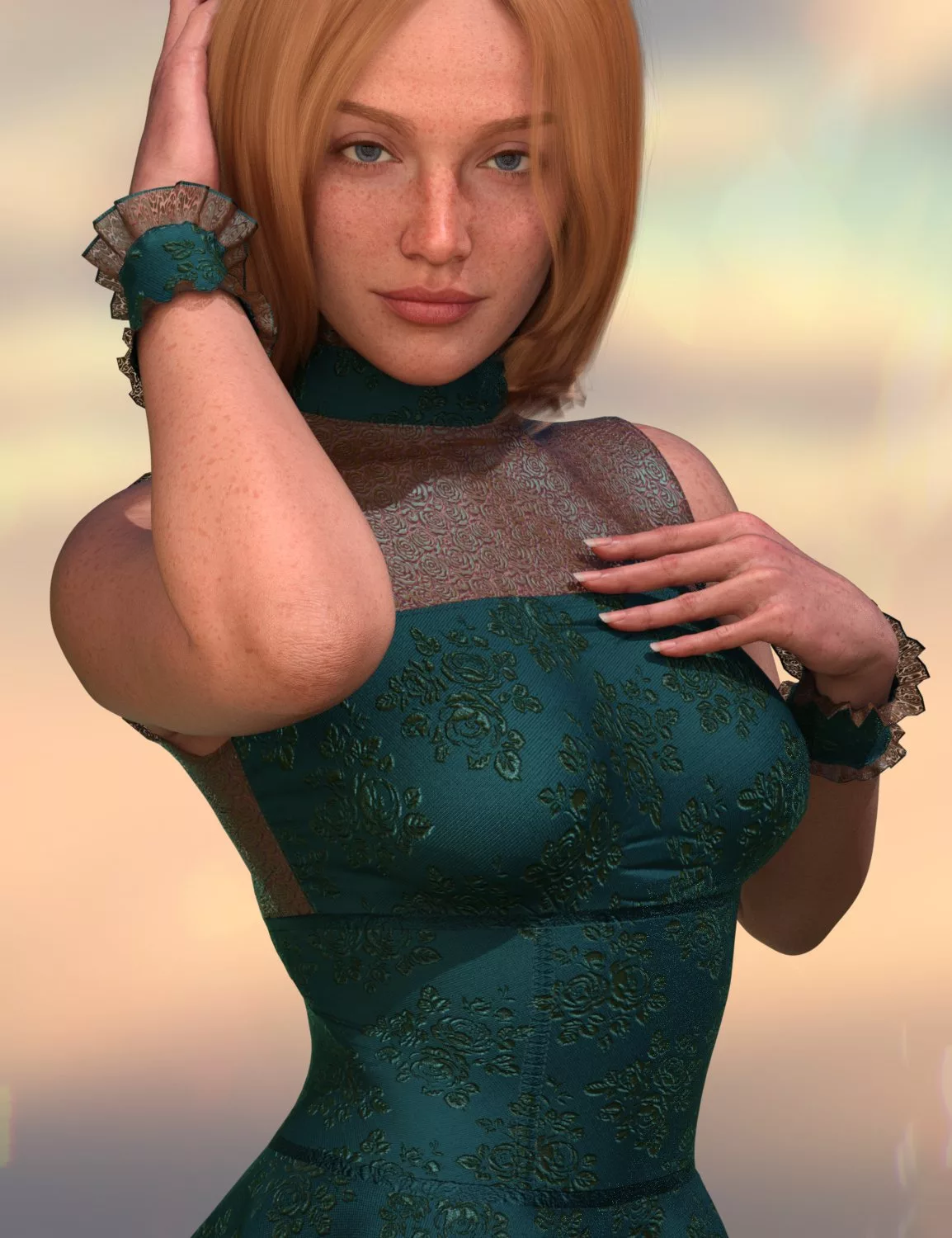 ZK dForce Lina Flared Dress Outfit for Genesis 9