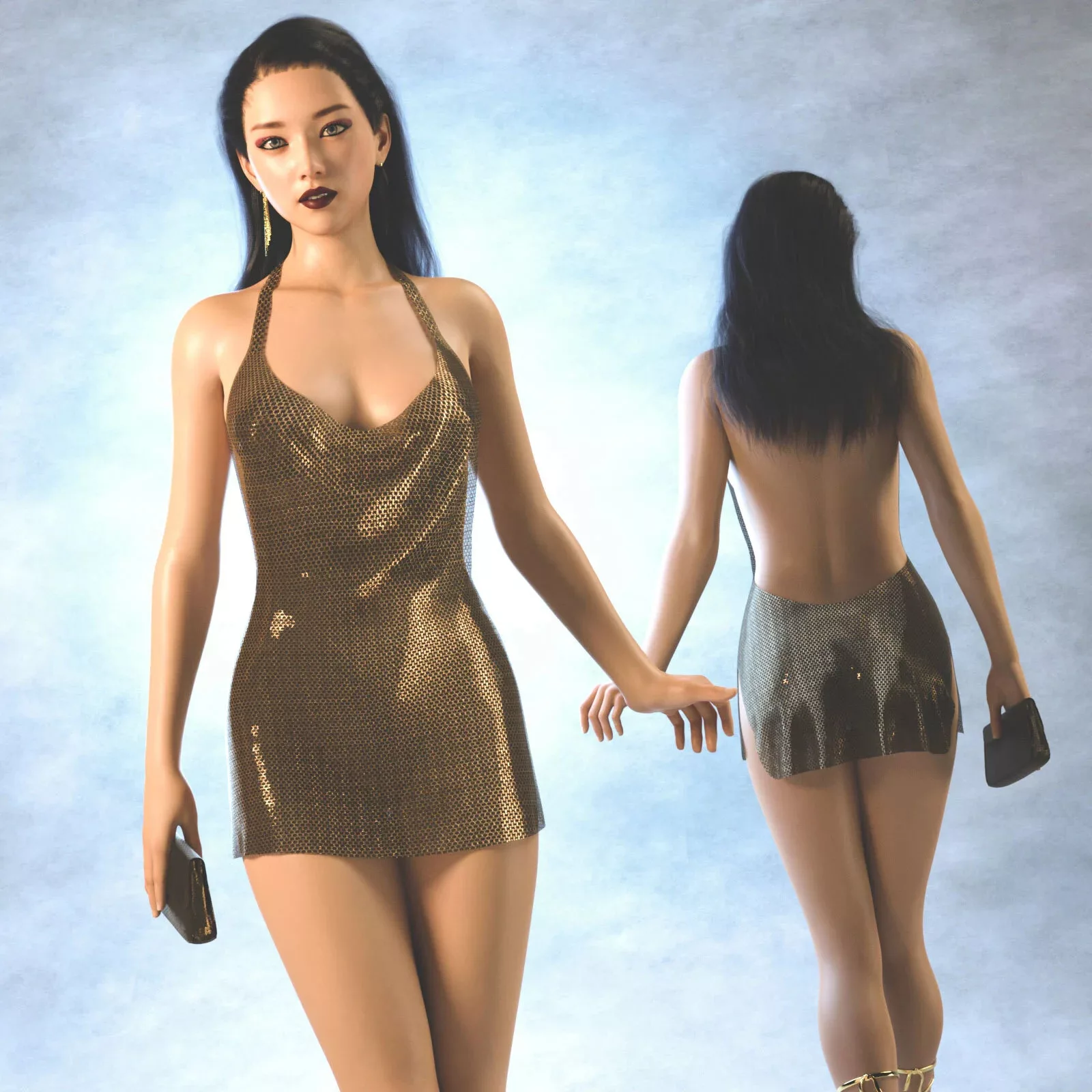 dForce Diamante Mesh Mini Dress Outfit for Genesis 9 and 8.1 Female