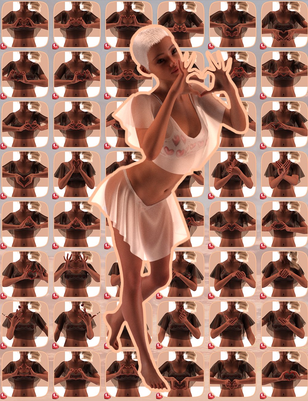 dForce Nirv Valentine's Day Love Heart Poses and Swimsuit for Genesis 9