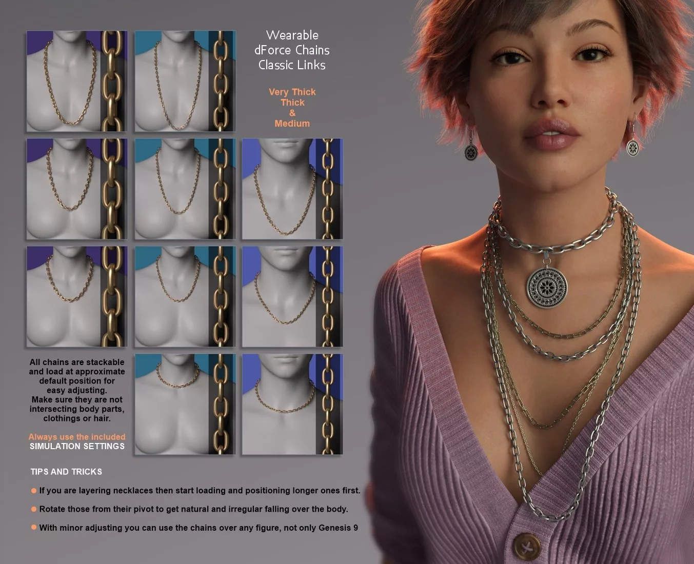 FK dForce Luxe Chains for Genesis 8, 8.1 and 9 Volume 1