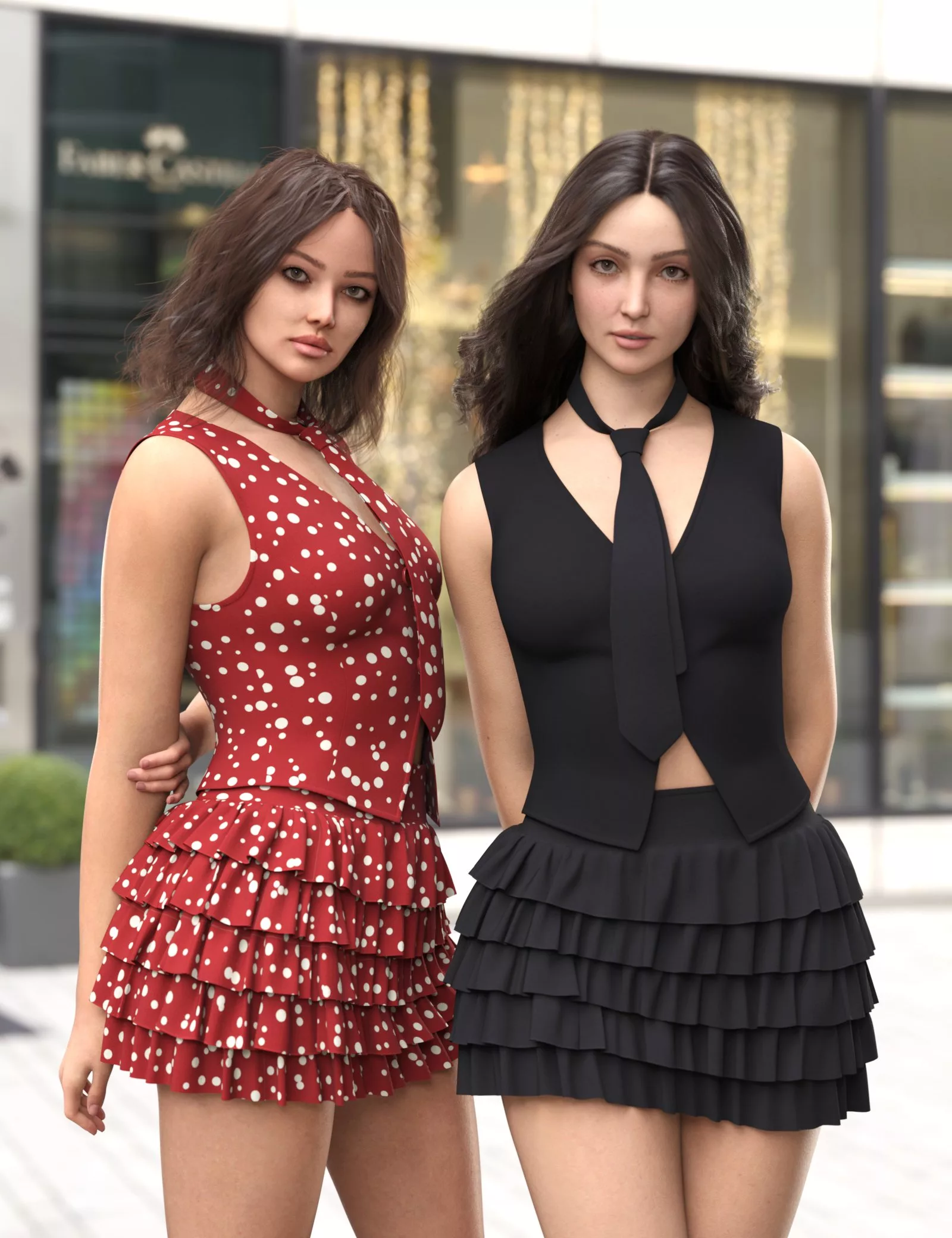 dForce MK Vest Shirt Ruffles Puffy Skirt Suit for Genesis 9