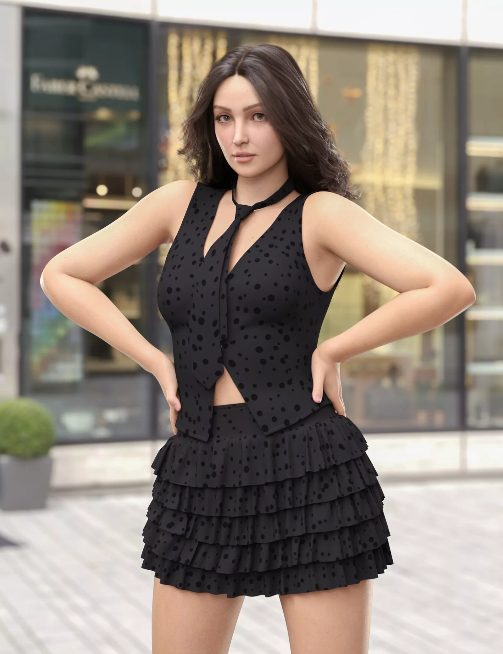 dForce MK Vest Shirt Ruffles Puffy Skirt Suit for Genesis 9