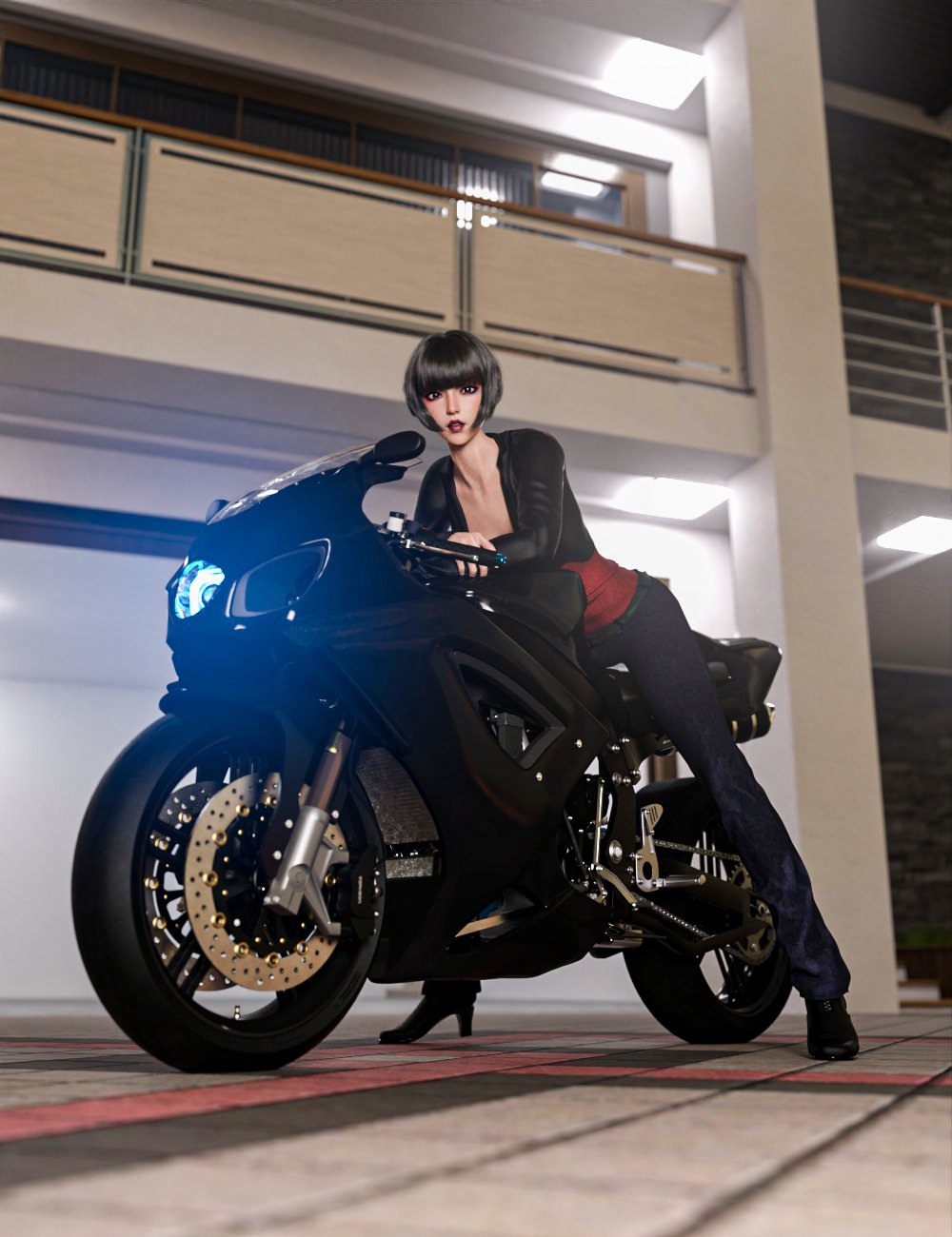 Street Bike Construction Kit Poses for Genesis 8 and 8.1 Female