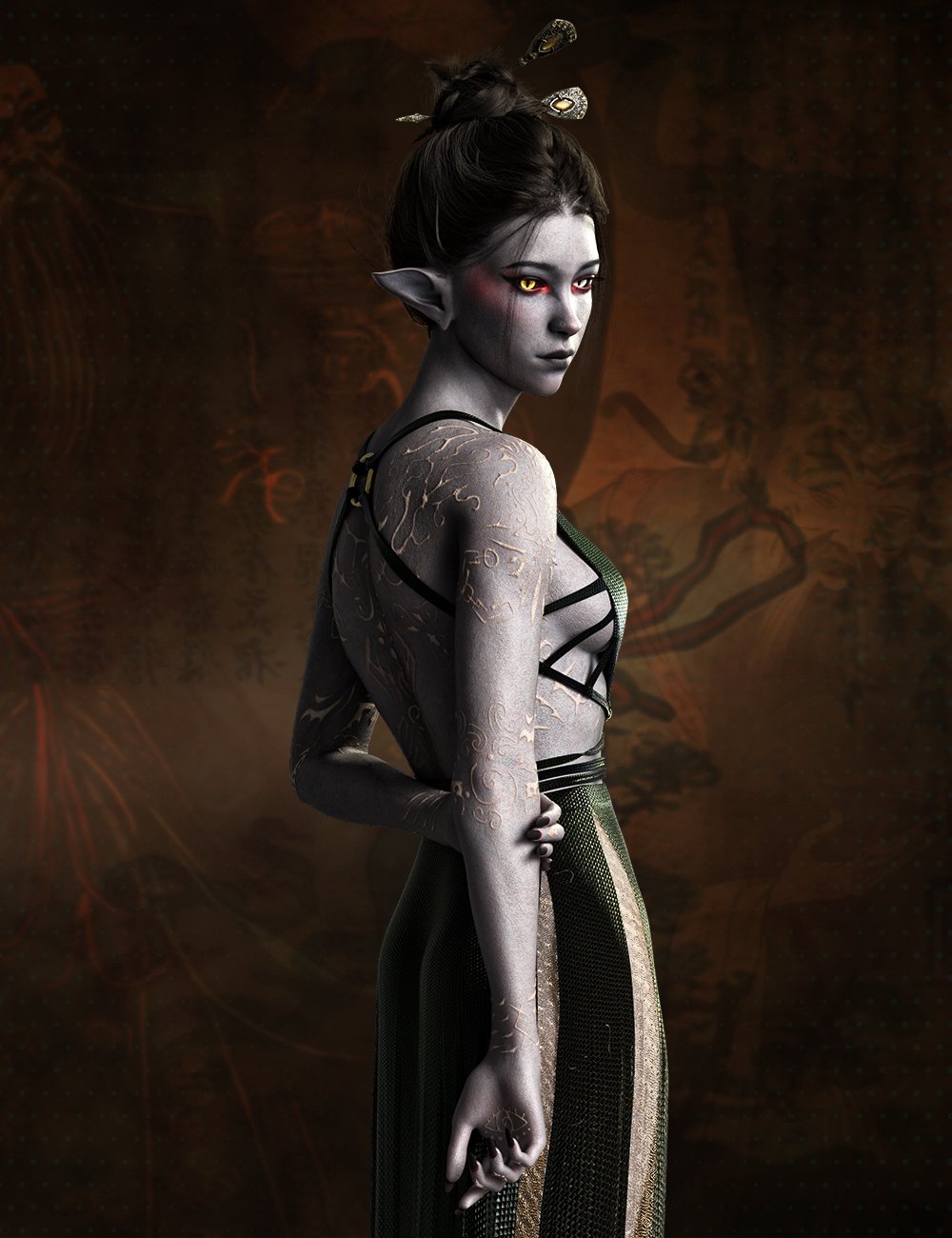 FPE Fantasy Scarification Body Tattoos Geoshell for Genesis 9