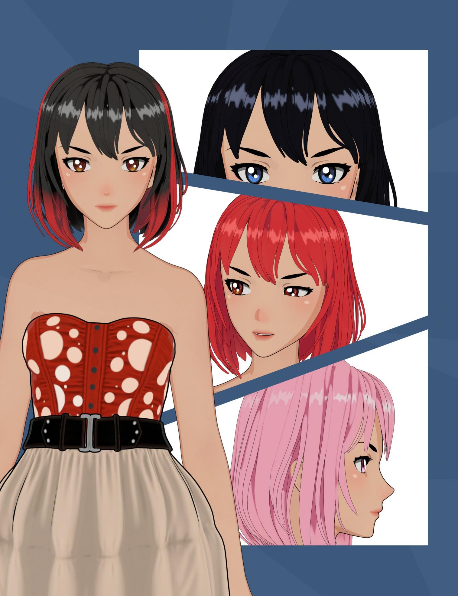 HS Toon Bob Hair for Genesis 9 Anime