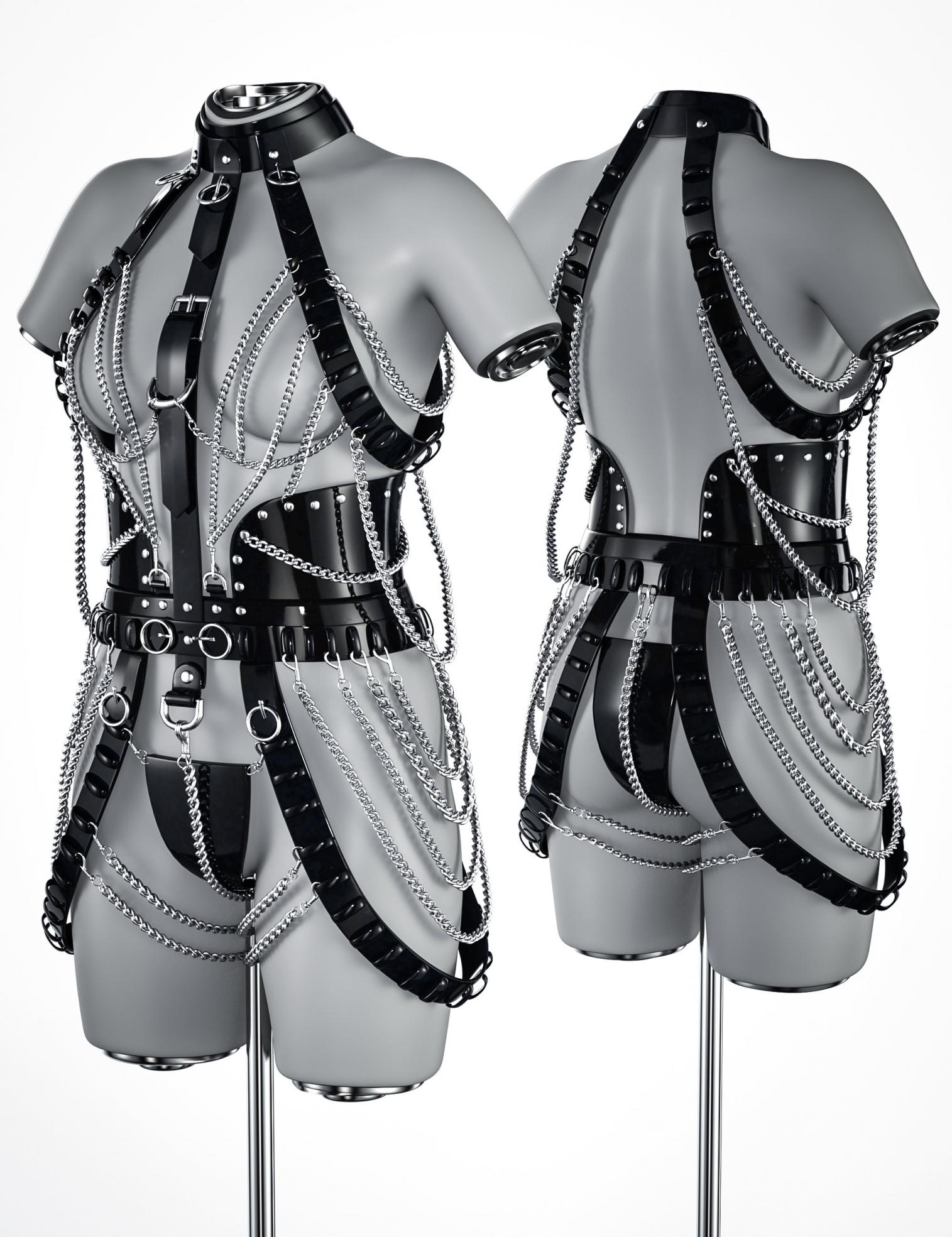 BW Leather Chain Harness Outfit For Genesis 9, Genesis 8, and 8.1 Females