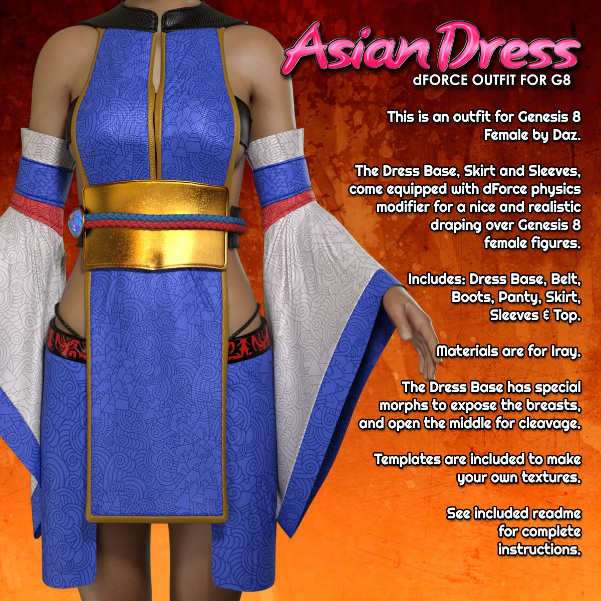 Exnem dForce Asian Dress for Genesis 8 Female