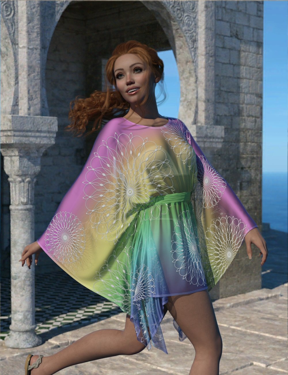 dForce Round Neck Kaftan for Genesis 9