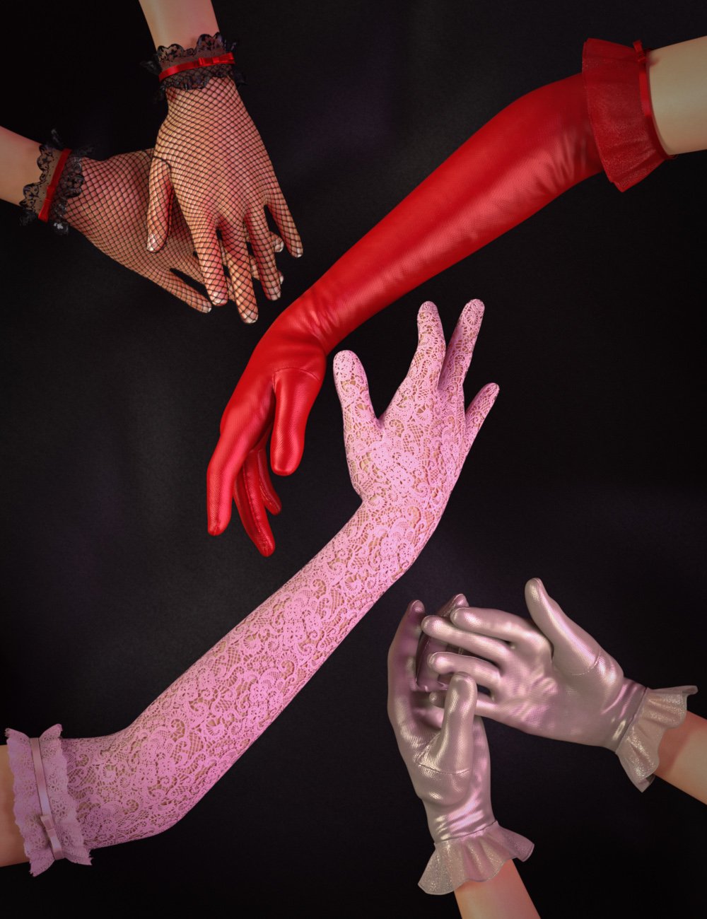 Gloves with Ruffle Collection for Genesis 9, 8 and 8.1 Female Gloves with Ruffle Collection for Genesis 9, 8 and 8.1 Female